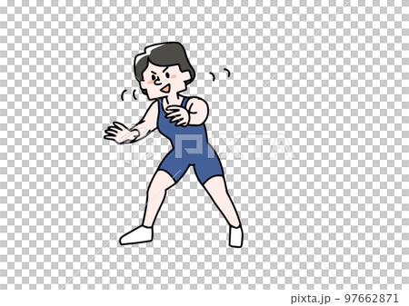 強そうな女性のレスリング選手のイラスト 97662871