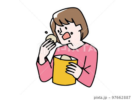 スナック菓子を食べる手が止まらない女性 97662887