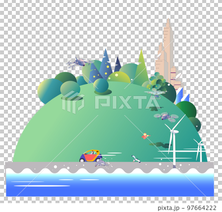 Driving an electric car in a near-future city 97664222