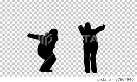 Two female silhouettes about to fly _ White background wide 97664940