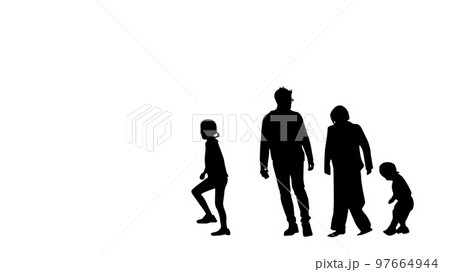親子4人の人物シルエット 白背景のイラスト素材 親子4人の人物シルエット 白背景のイラスト素材