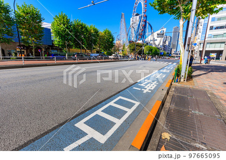 東京　文京区本郷付近の道路表示（普通自転車専用通行帯） 97665095