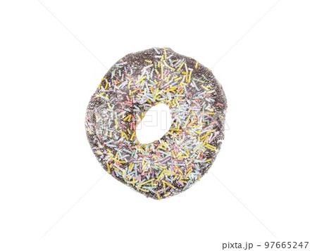 点描の手法で描かれたカラフルなチョコドーナツ 点描の手法で描かれたカラフルなチョコドーナツ 97665247