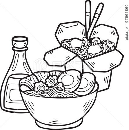 Hand Drawn Noodles and Instant Noodles Chinese and Japanese food illustration 97665860