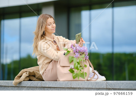 Senior woman making selfie 97666159