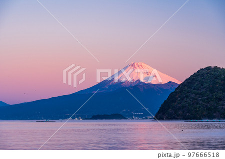 （静岡県）伊豆・内浦湾から望む、富士山　夜明け 97666518