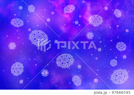 雪の結晶と星空、宇宙の背景イラスト 97666595