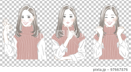 OK sign, thinking, happy female illustration (Autumn/Winter Ver) 97667876