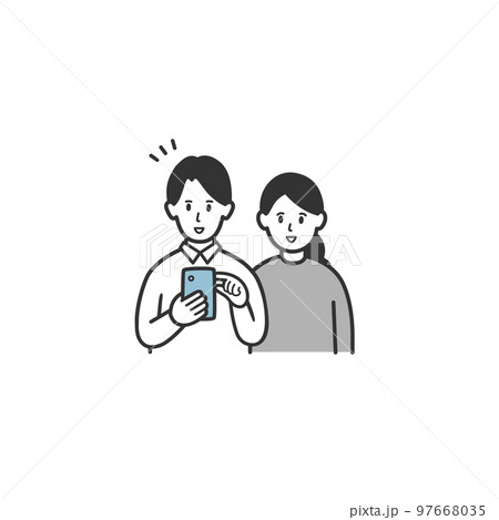 携帯電話を見る若い夫婦のイラスト 97668035