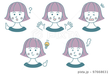ショートヘアの女性表情5種類① 97668631