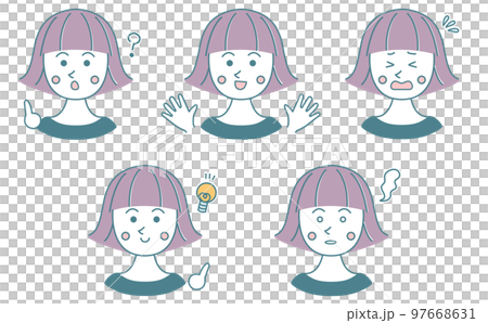 ショートヘアの女性表情5種類① 97668631