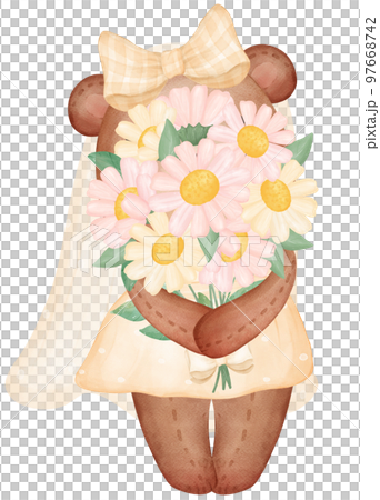 Cute Sweet Wedding Bride Teddy Bear Lady Cartoon Character