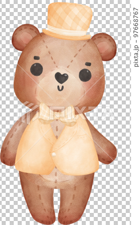Cute sweet wedding groom teddy bear boy cartoon character watercolour  97668767