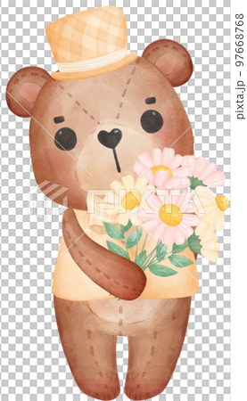 Cute sweet wedding groom teddy bear boy cartoon character watercolour  97668768