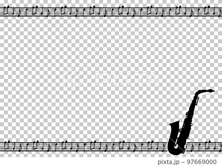 シンプルでかわいいサックスのシルエットイラスト音符フレーム素材 97669000