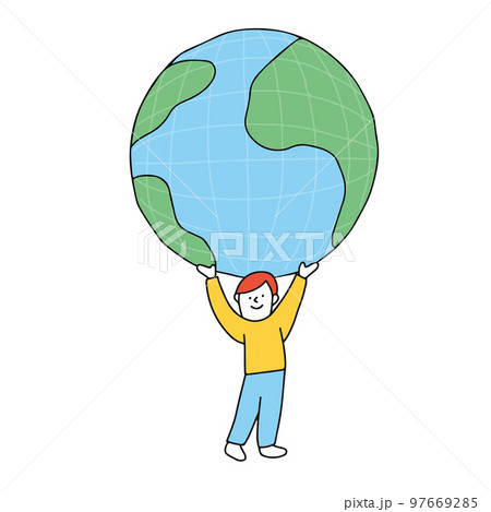 地球を大切に 世界を手の中にしている子供のイラストのイラスト素材 97669285 pixta