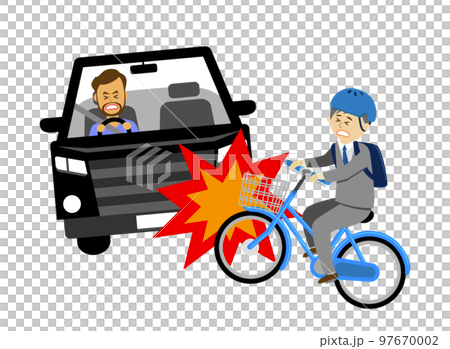 公司員工騎自行車上車和交通事故的插圖圖像 公司員工騎自行車上車和交通事故的插圖圖像 97670002