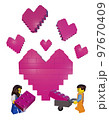 3D rendering of plastic bricks building a love Valentine`s heart relationship 97670409
