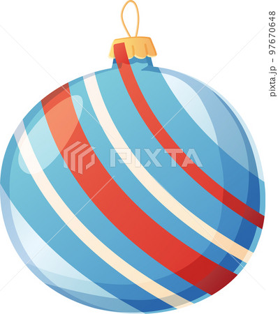 Christmas Blue with white red diagonal lines elegant traditional and modern ball in realistic cartoon style. 97670648