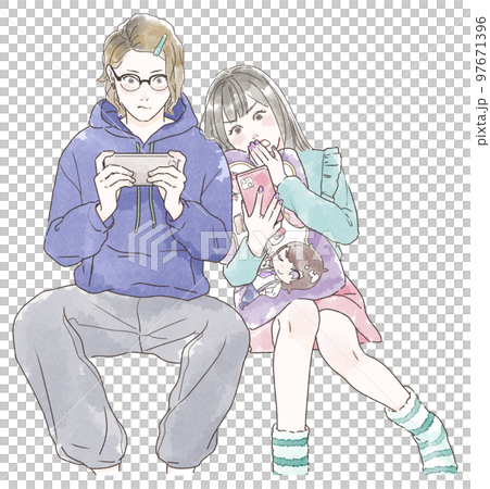 一對禦宅族夫婦依偎在一起的插圖 97671396