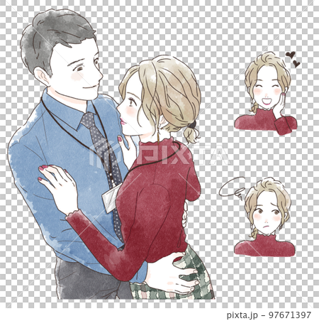 插圖集的擁抱情侶 97671397