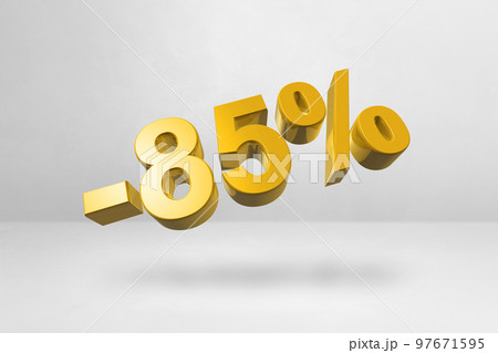 85% off discount offer. 3D illustration isolated on white. Promotional price rate 97671595