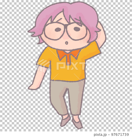 Glasses boy with one hand on his head [thin line] 97671739