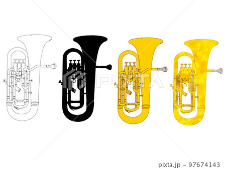 おしゃれなチューバのリアルイラストセット素材 おしゃれなチューバのリアルイラストセット素材 97674143