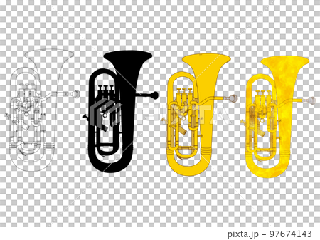 おしゃれなチューバのリアルイラストセット素材 おしゃれなチューバのリアルイラストセット素材 97674143