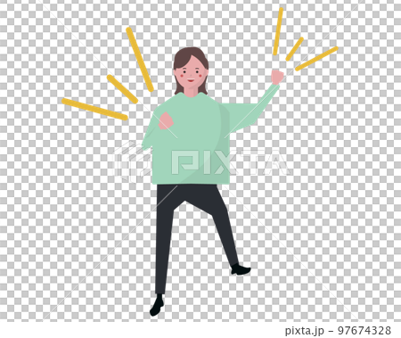 一個跳躍和歡欣鼓舞的女人。快樂的人 97674328