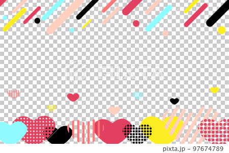 Heart frame Memphis-style pattern with colorful hearts 97674789