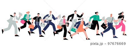 Business run competition challenge. Office team lifestyle, managers rush on work or deal. Running to success, career marathon sapid vector concept 97676669