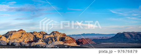 Panoramic view of open expanse at Red Rock Canyon National Conservation Area in Nevada, USA 97676879