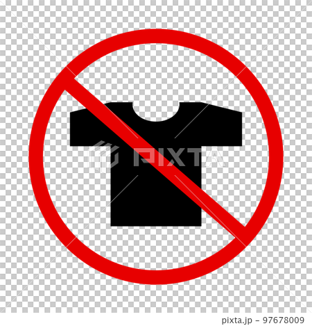 Tシャツ禁止アイコン。衣類制限。ベクター。 Tシャツ禁止アイコン。衣類制限。ベクター。 97678009