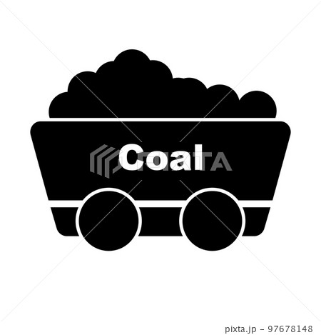 石炭鉱山トロッコのシルエットアイコン。石炭採掘。ベクター。 97678148