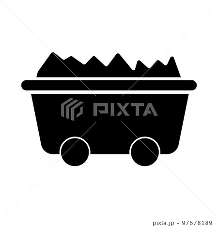 石炭とトロッコのシルエットアイコン。炭鉱。採掘。ベクター。 石炭とトロッコのシルエットアイコン。炭鉱。採掘。ベクター。 97678189