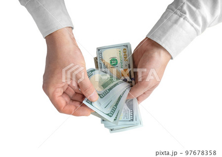 Man counting money, USD cash. Allocation of money, economy concept, falling or rising dollar Man counting money, USD cash. Allocation of money, economy concept, falling or rising dollar 97678358