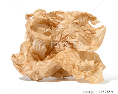 Crumpled brown sheet of paper isolated on white background 97678591