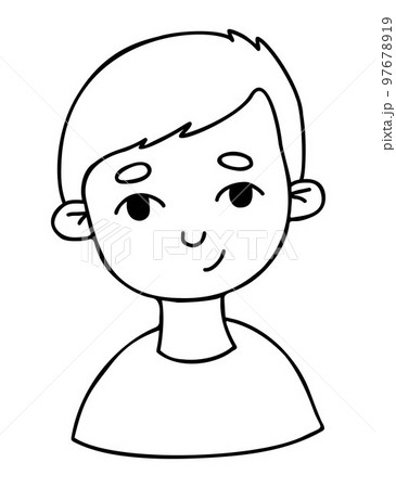 Cute happy boy. Doodle portrait of smiling child. Vector linear hand drawing. Avatar male baby face for design, decor, social media. Cute happy boy. Doodle portrait of smiling child. Vector linear hand drawing. Avatar male baby face for design, decor, social media. 97678919