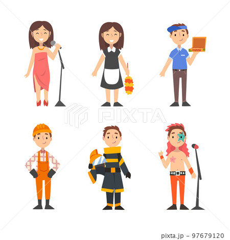 Cute Boy and Girl Having Different Profession Wearing Uniform Vector Set Cute Boy and Girl Having Different Profession Wearing Uniform Vector Set 97679120