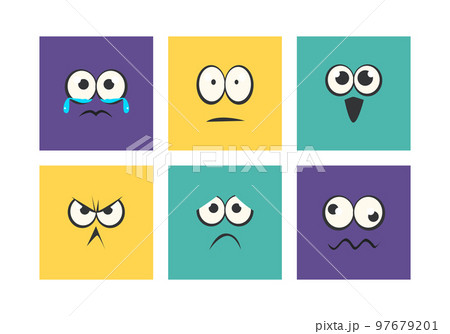 Cartoon Square Face with Emotion Expression Vector Set Cartoon Square Face with Emotion Expression Vector Set 97679201