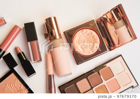 Set of luxury beautiful cosmetics for fashion make up  on white  background 97679370