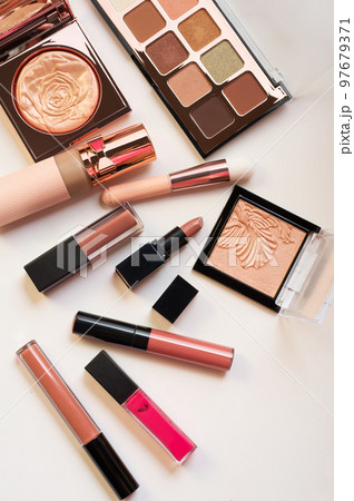 Set of luxury beautiful cosmetics for fashion make up on white background Set of luxury beautiful cosmetics for fashion make up on white background 97679371