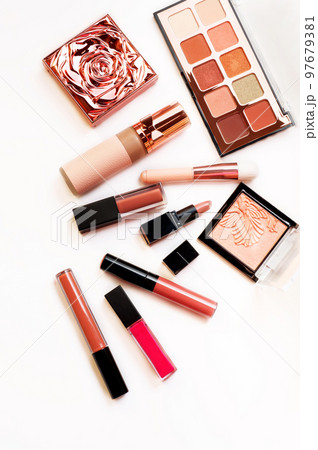 Set of luxury beautiful cosmetics for fashion make up  on white  background 97679381
