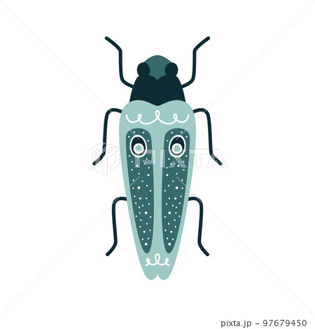 Cartoon stag bug with horns with decor on the back in art deco style. Cartoon stag bug with horns with decor on the back in art deco style. 97679450