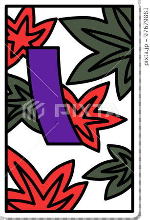 貼紙風格簡約花札秋葉短藍十月秋葉短藍 97679881