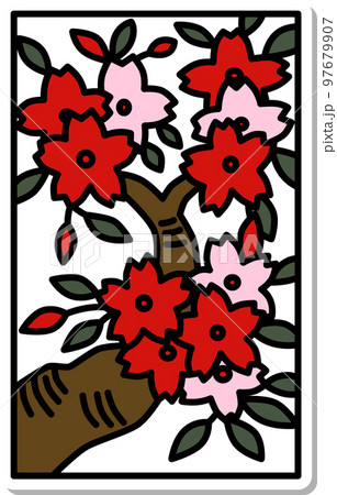 ステッカー風シンプル花札　弥生　桜　3月　桜のカス 97679907