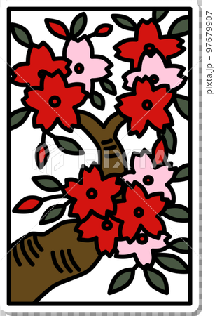 ステッカー風シンプル花札　弥生　桜　3月　桜のカス 97679907