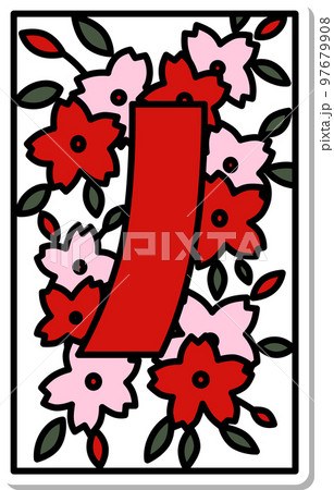 ステッカー風シンプル花札　弥生　桜　赤短　3月　桜に赤短 97679908