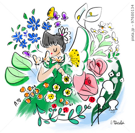 手描きイラスト＊女の子＊花の妖精＊約A4サイズ｜コミック